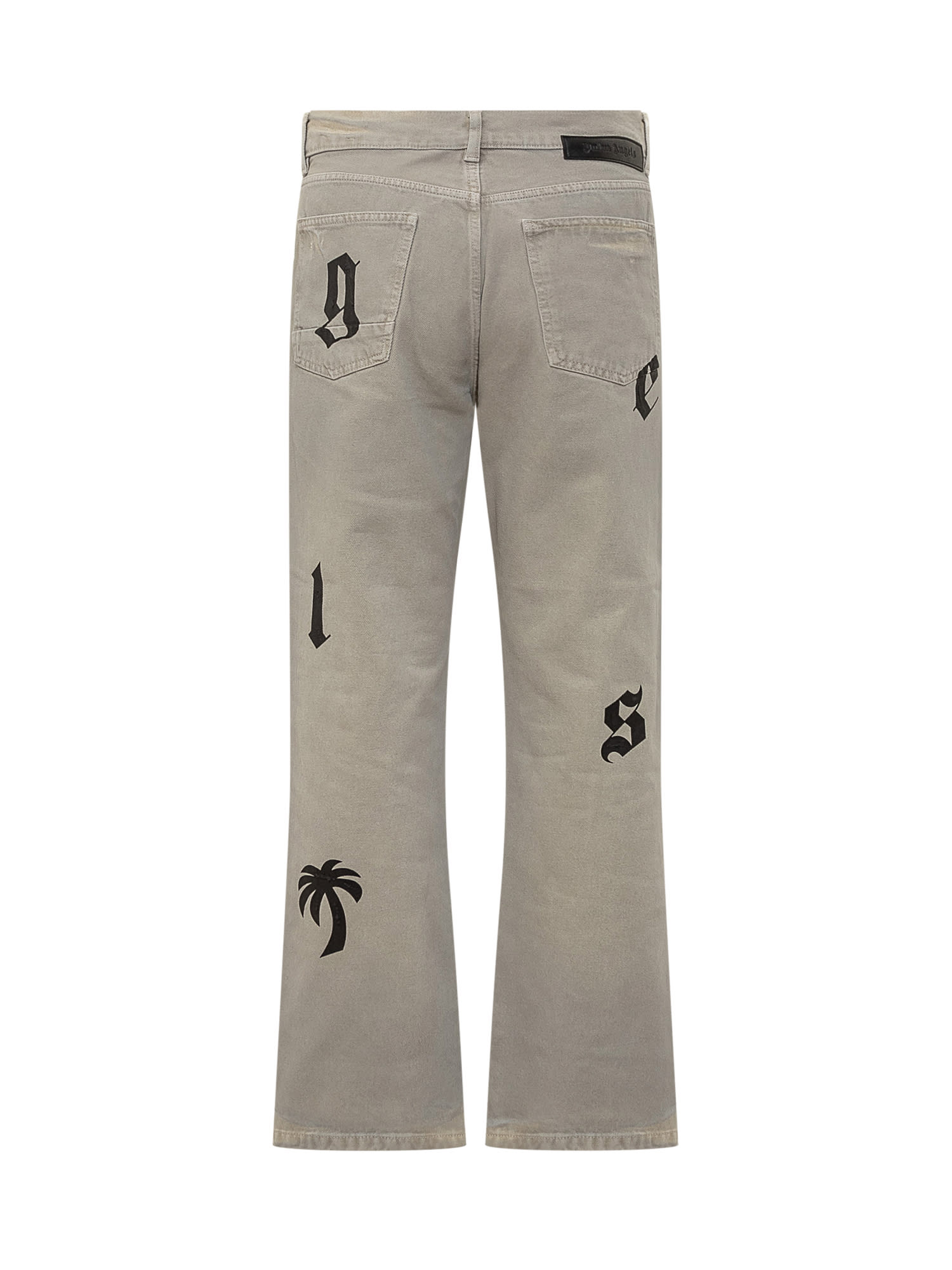 Shop Palm Angels Jeans With Logo In Lighe Beige