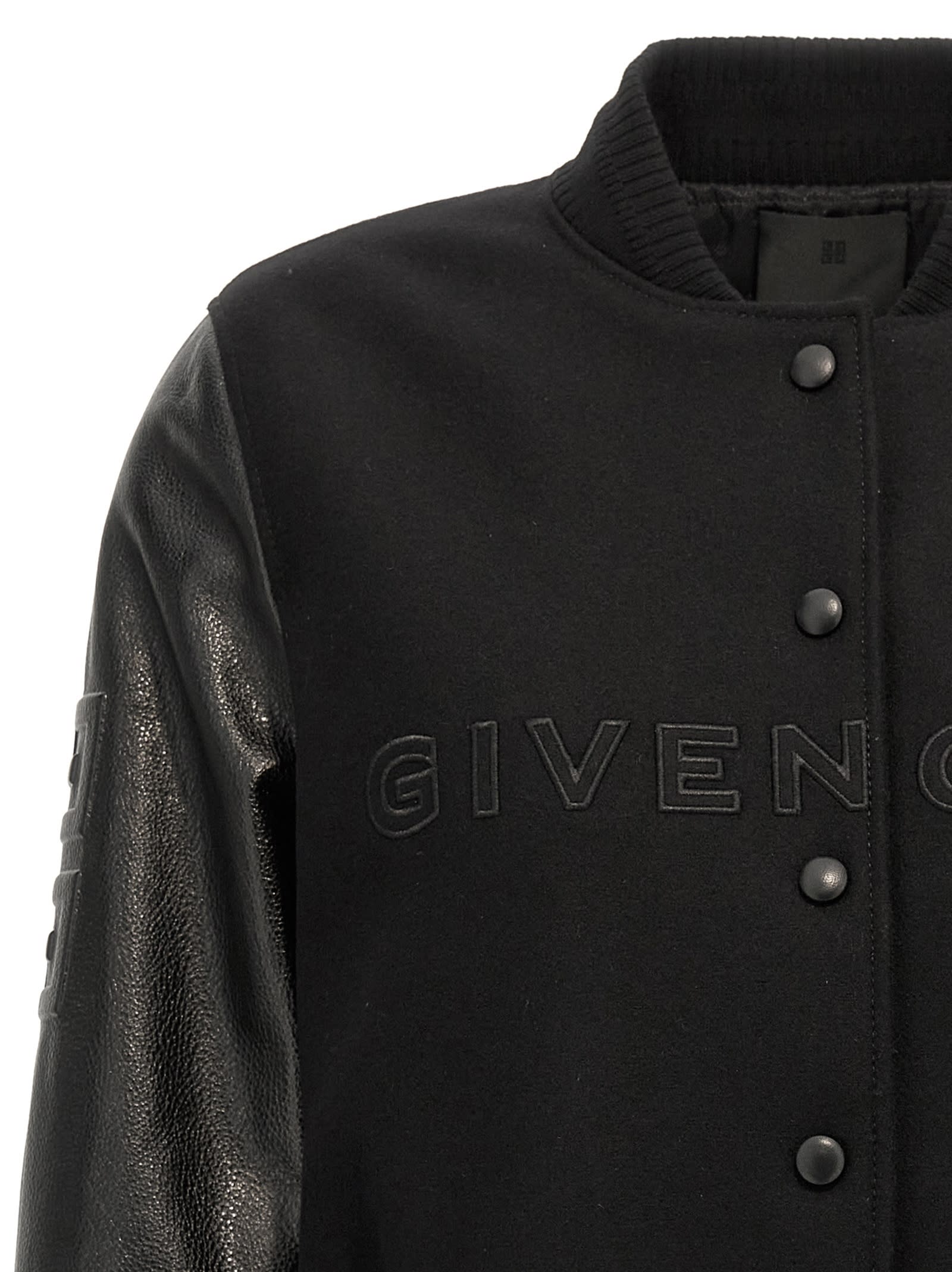 Shop Givenchy Cropped Logo Bomber Jacket In Black