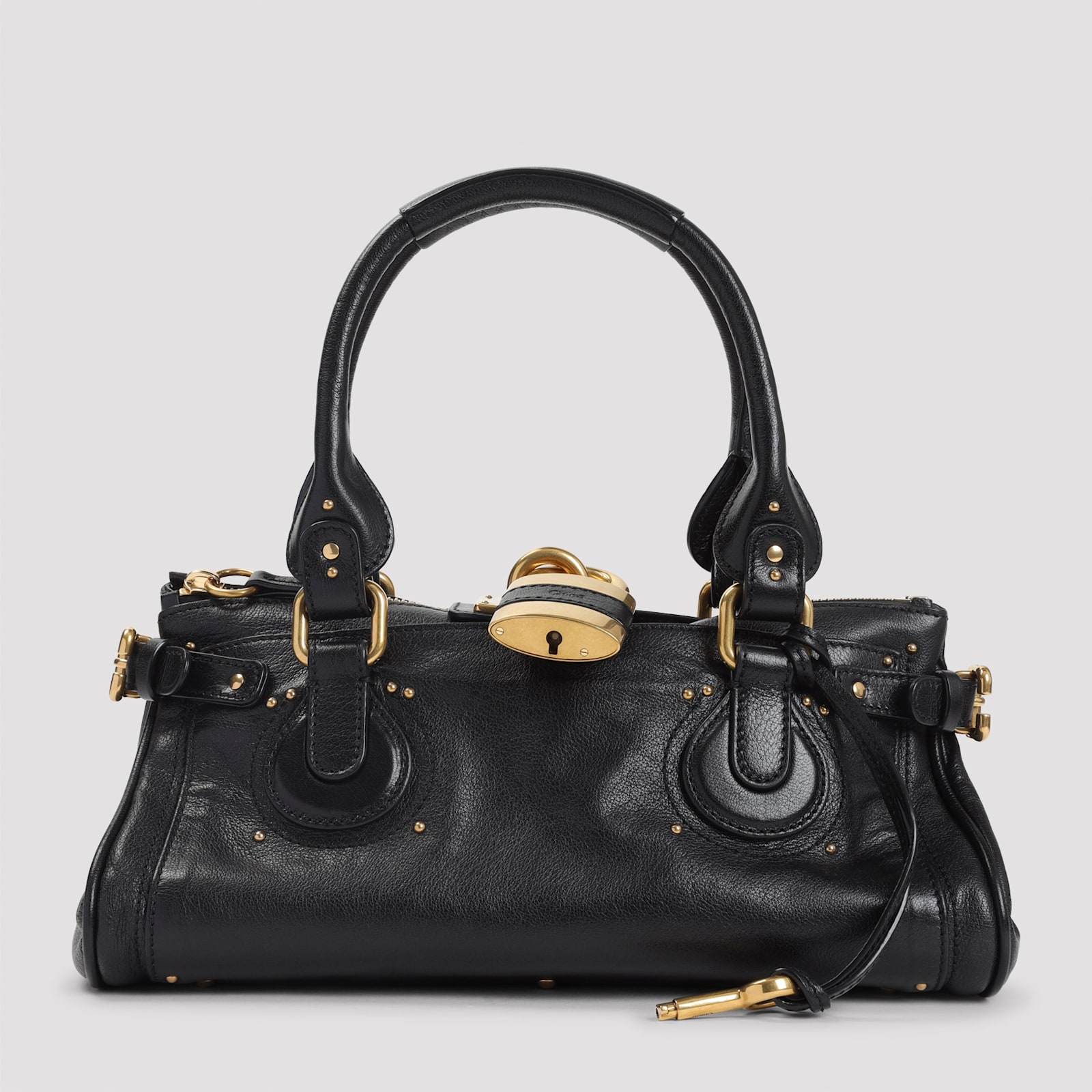 Chloé Structured Shoulder Bag With Padlock And Studs In Black