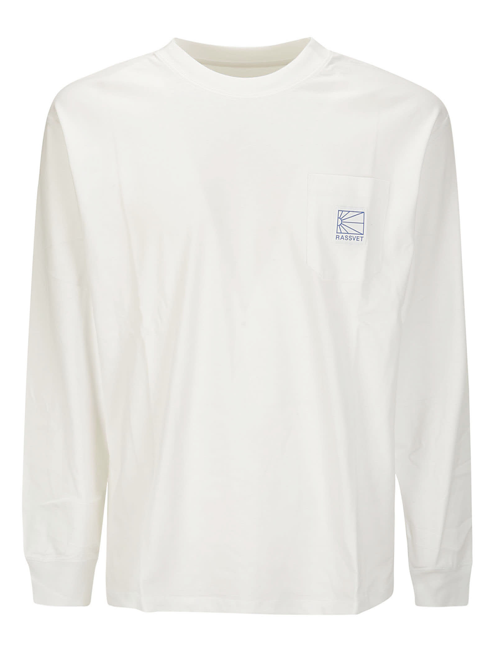 Paccbet Men Pocket Tag Long Sleeve Tee Shirt Knit In White