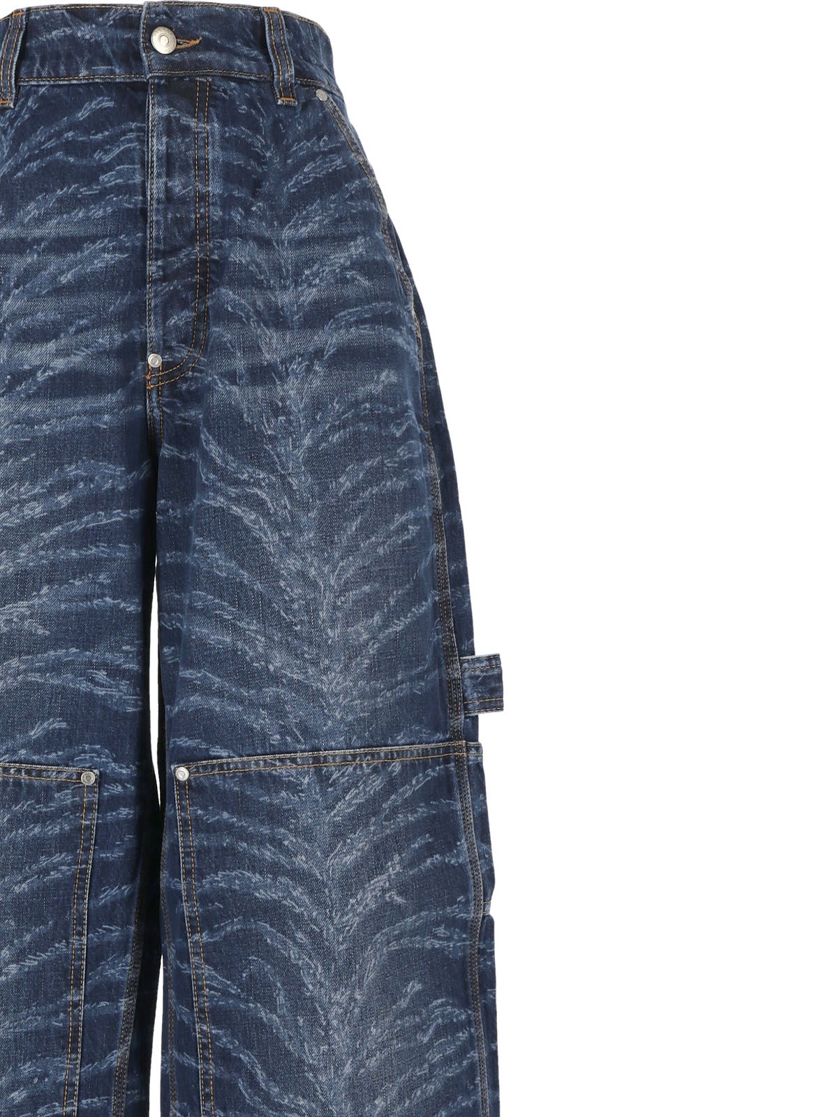 Shop Stella Mccartney Tiger Printed High-waist Cargo Jeans In Blu