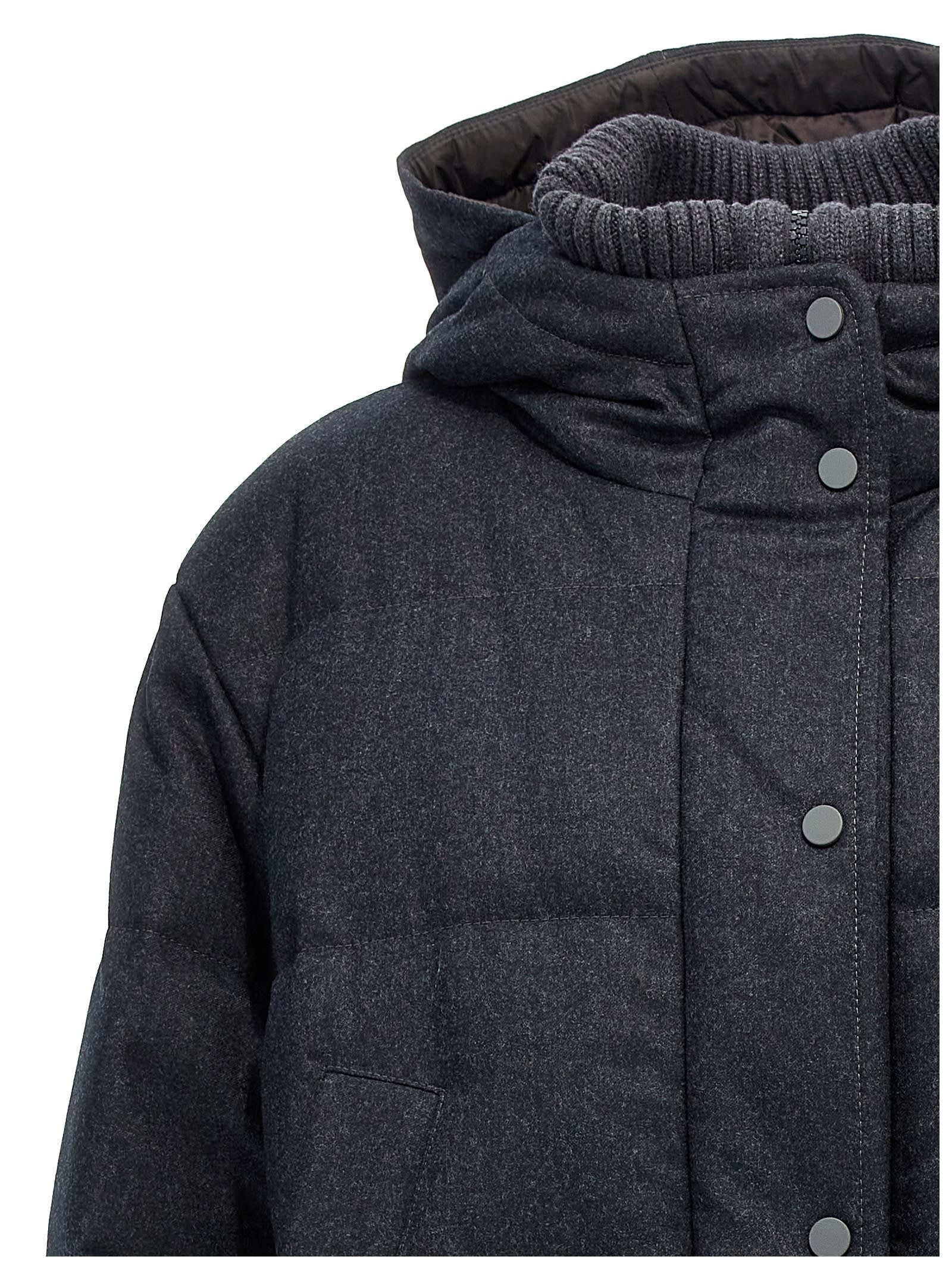 Shop Brunello Cucinelli Padded Wool Down Jacket In Gray