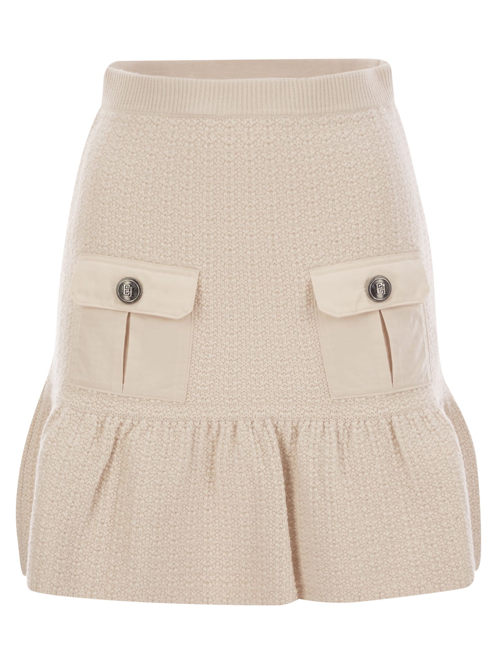 Bouclé Wool Miniskirt With Technical Sail Cloth Pockets