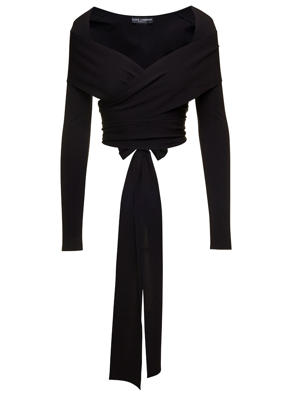 Shop Dolce & Gabbana Black Tied-up Top With Sweetheart Neckline In Viscose Blend Woman