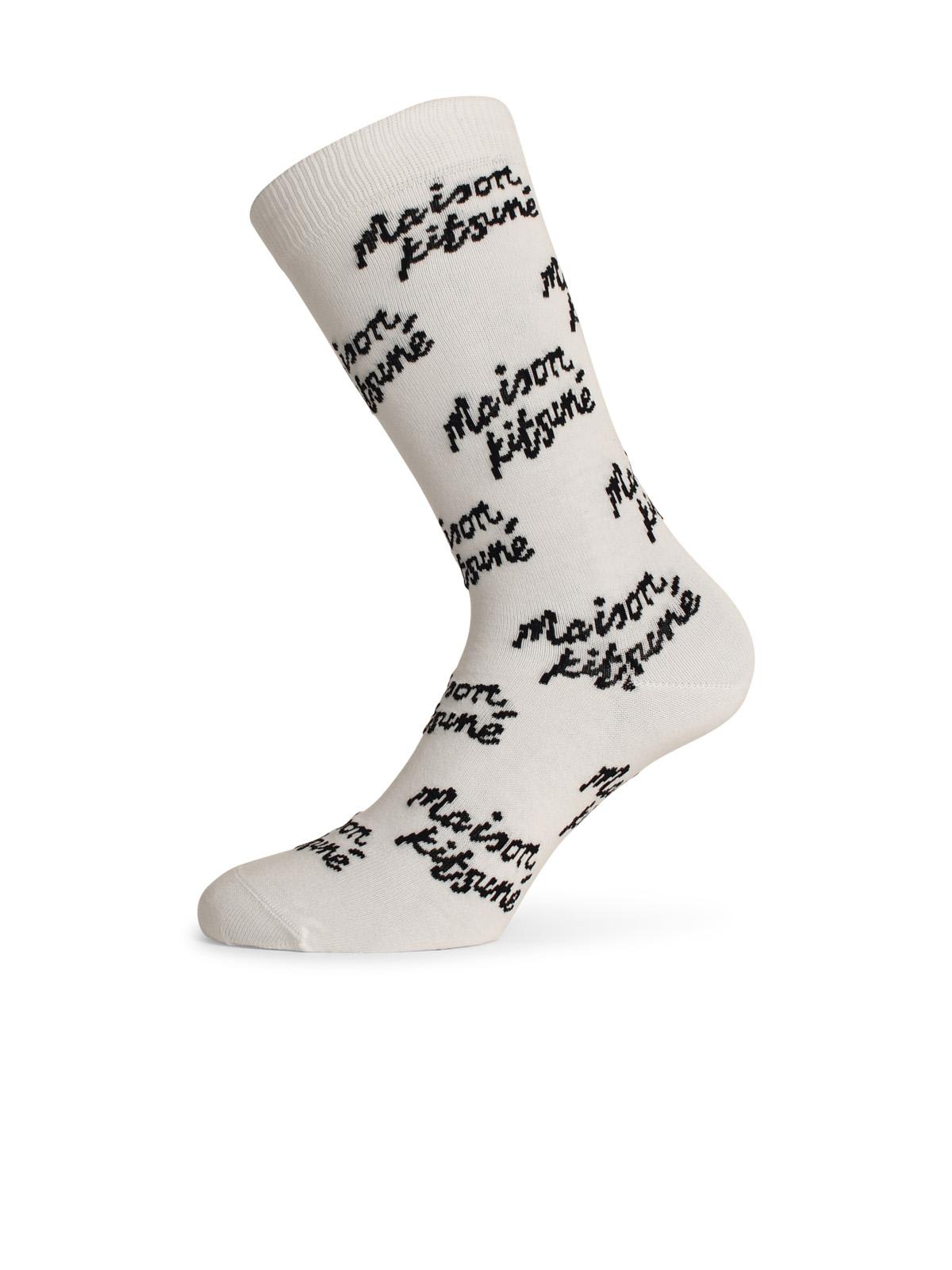 MAISON KITSUNÉ WHITE COTTON BLEND SOCKS
