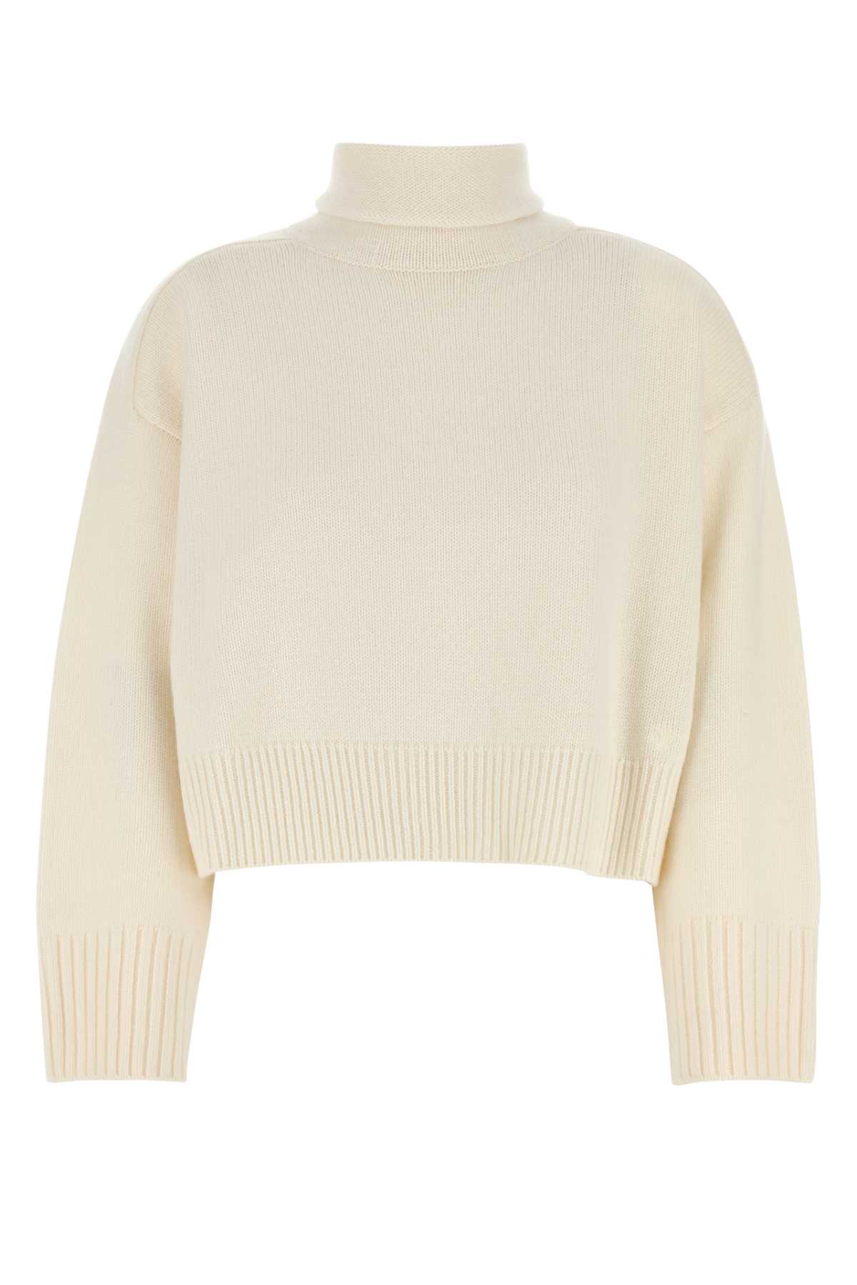 LOULOU STUDIO IVORY WOOL BLEND STINTINO SWEATER 