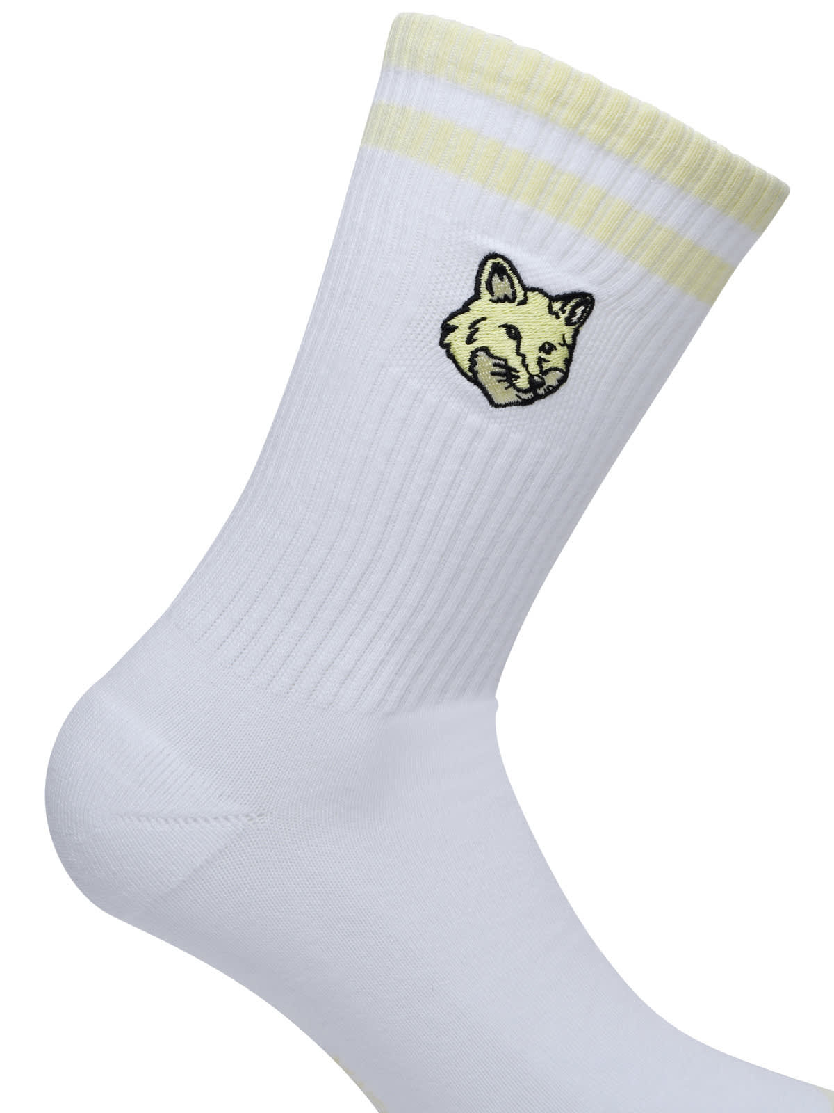 Maison Kitsuné White Cotton Blend Socks In Bianco