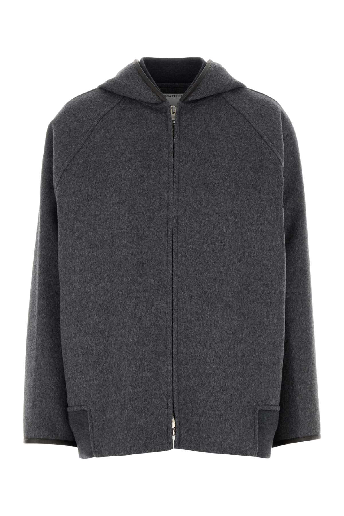 Bottega Veneta Women Double Face Wool Hooded Blouson With Leather Piping In Gray