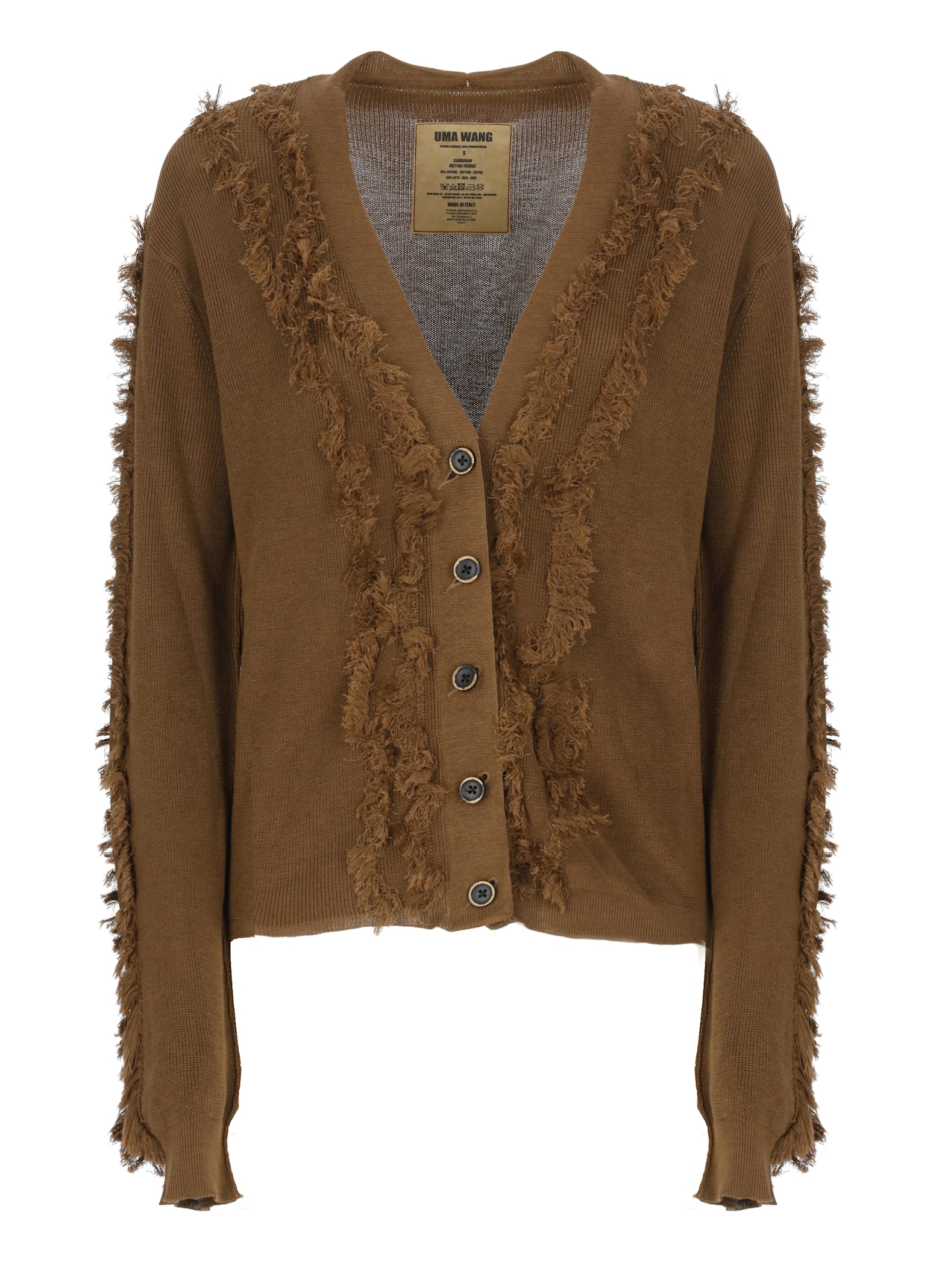 Uma Wang Fringe-detail V-neck Cotton Cardigan In Brown
