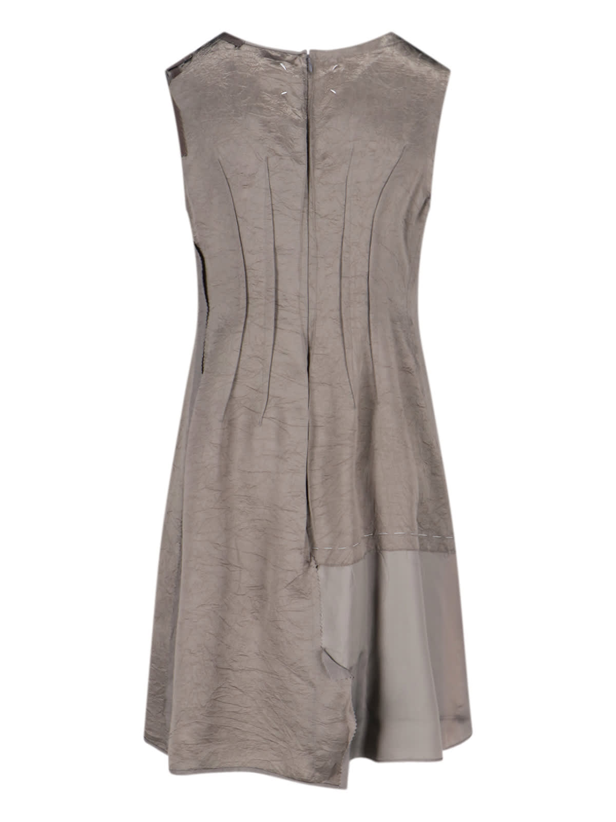 Maison Margiela Sleeveless Asymmetric Hem Textured Dress In Brown