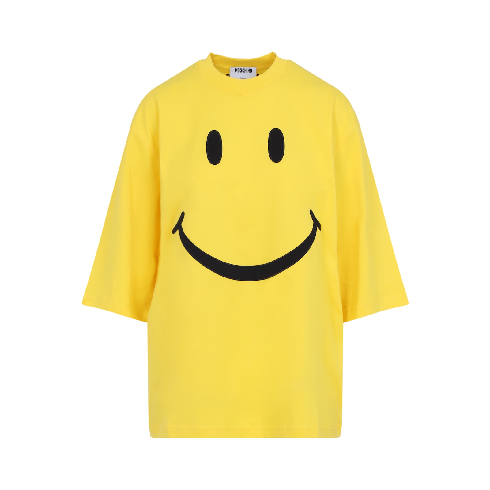 Moschino Crew Neck Smiley Face Print T-shirt In Yellow