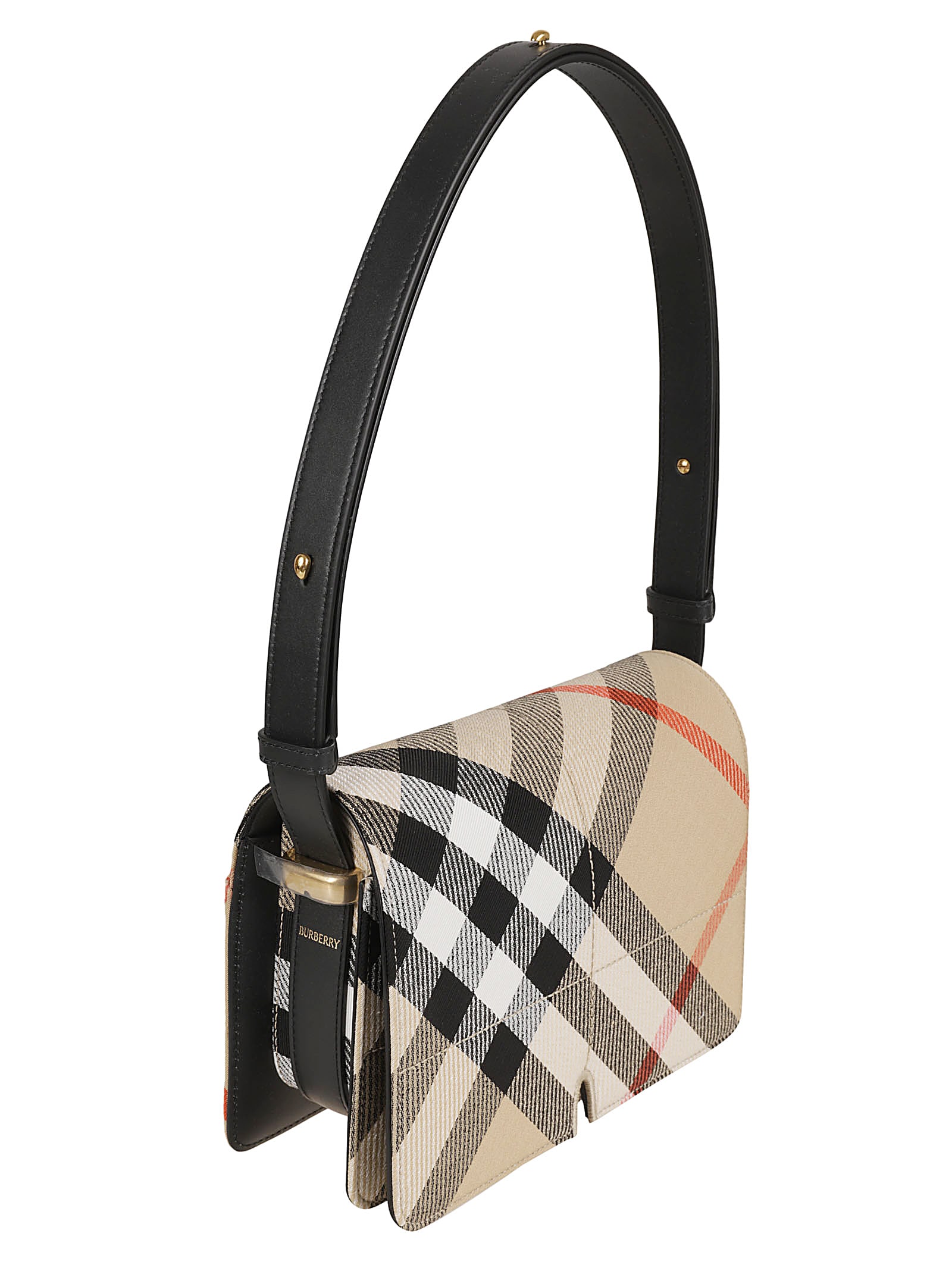 Shop Burberry Check Flap Shoulder Bag In Sand Ip Check