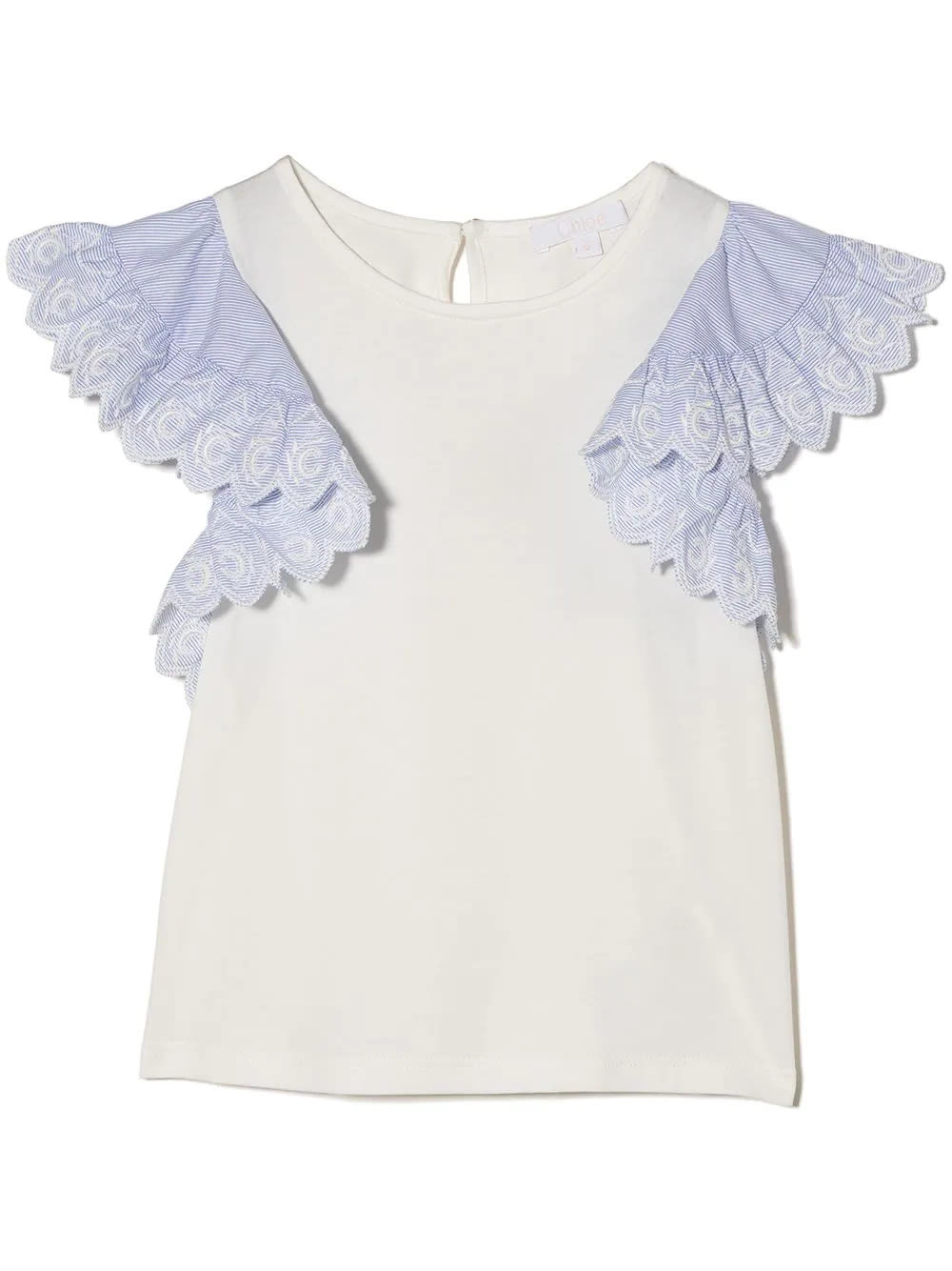 Chloé Kids White Top With Striped Ruffles On The Sleeves With Embroidered c