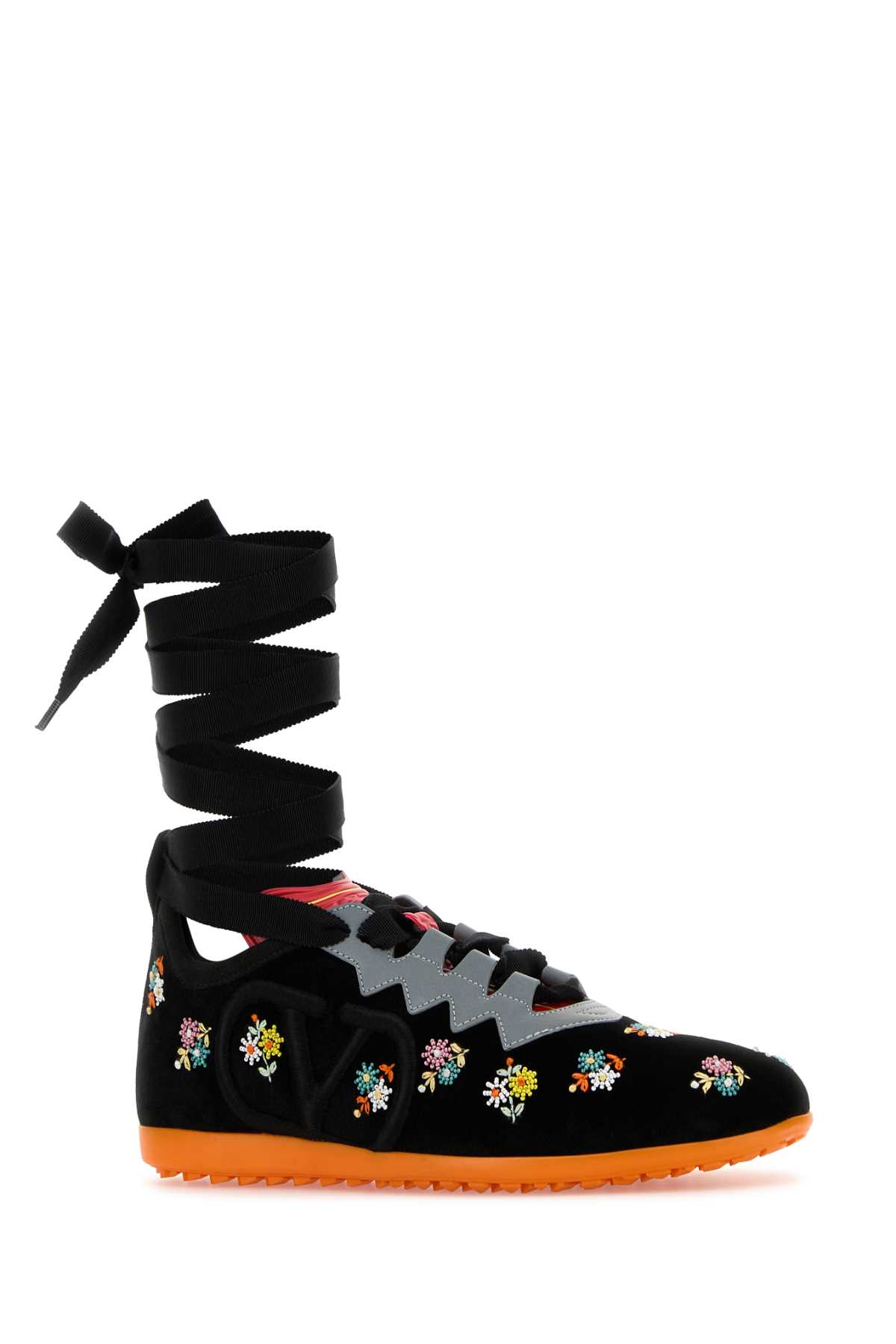 Valentino Chromathon Sneakers Velvet Floral Embroidery In Neromulticolorgrigiopumpkin