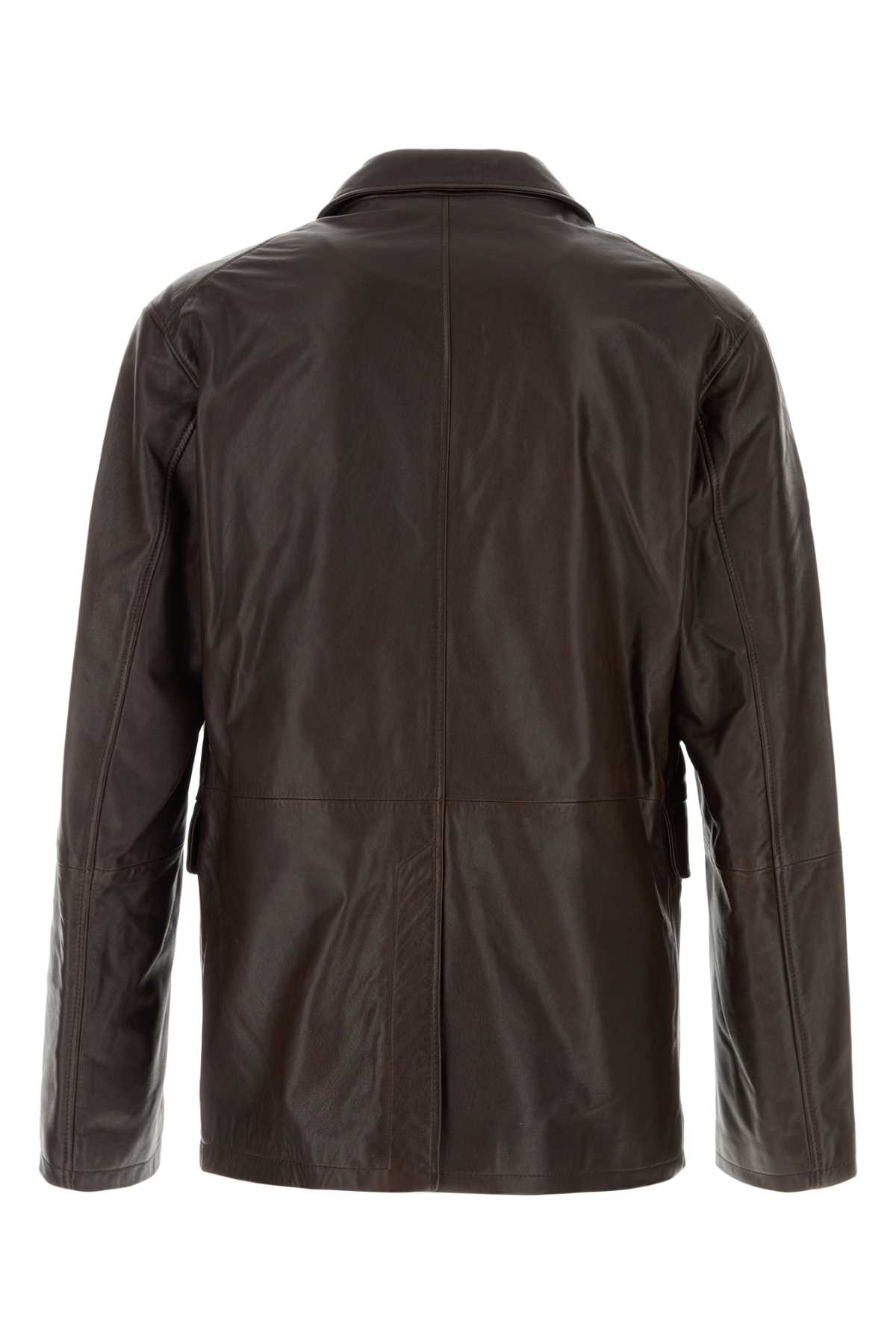 Shop Ami Alexandre Mattiussi Chocolate Leather Blazer In Darkcoffee