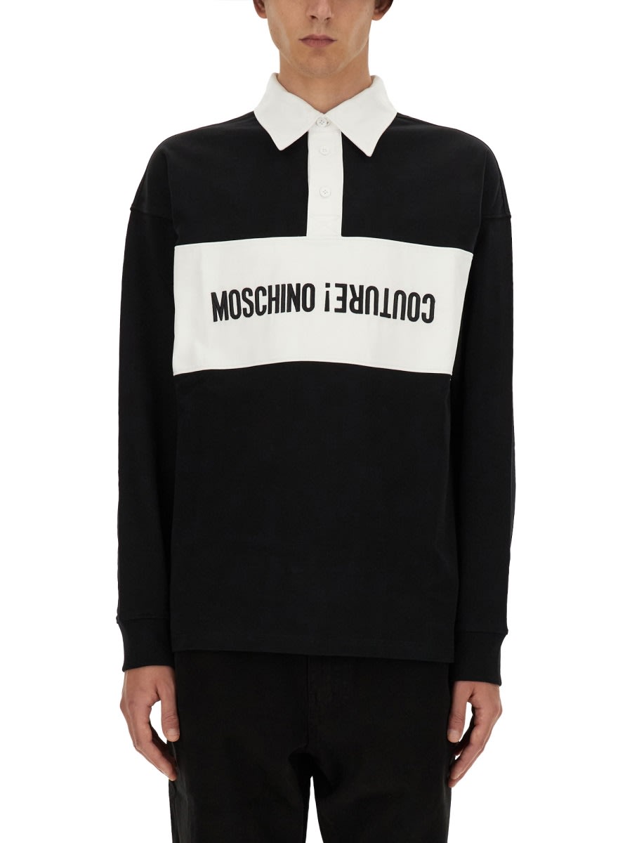 Moschino Upsidedown Logo Polo Shirt In Black