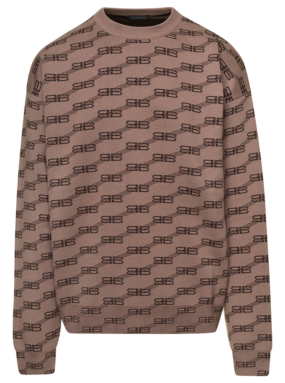 Balenciaga Beige Knit Sweater With All-over Monogram Jacquard In Cotton Blend Man