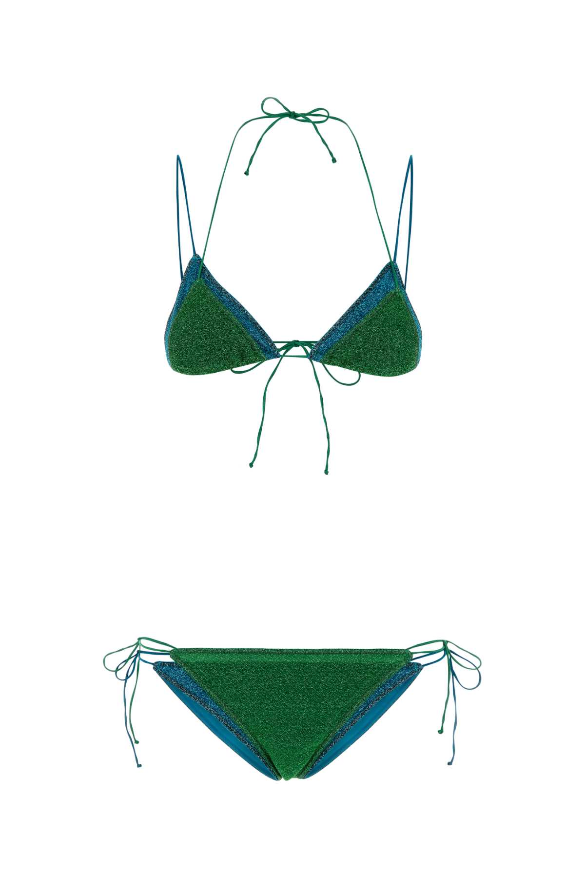 Oseree Two-tone Nylon Blend Lumiere Bikini In Emeraldgreenoceanblue