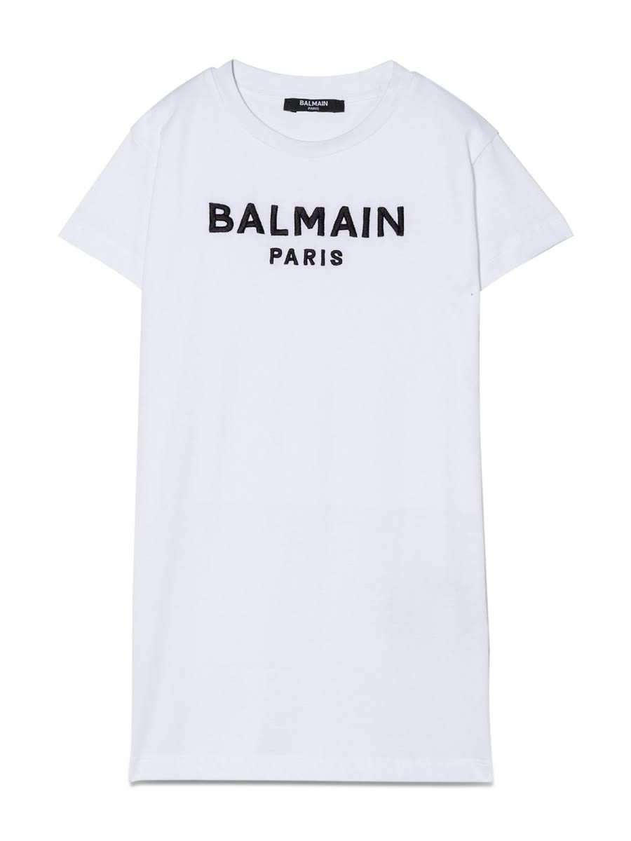 Shop Balmain Dress With Logo In White