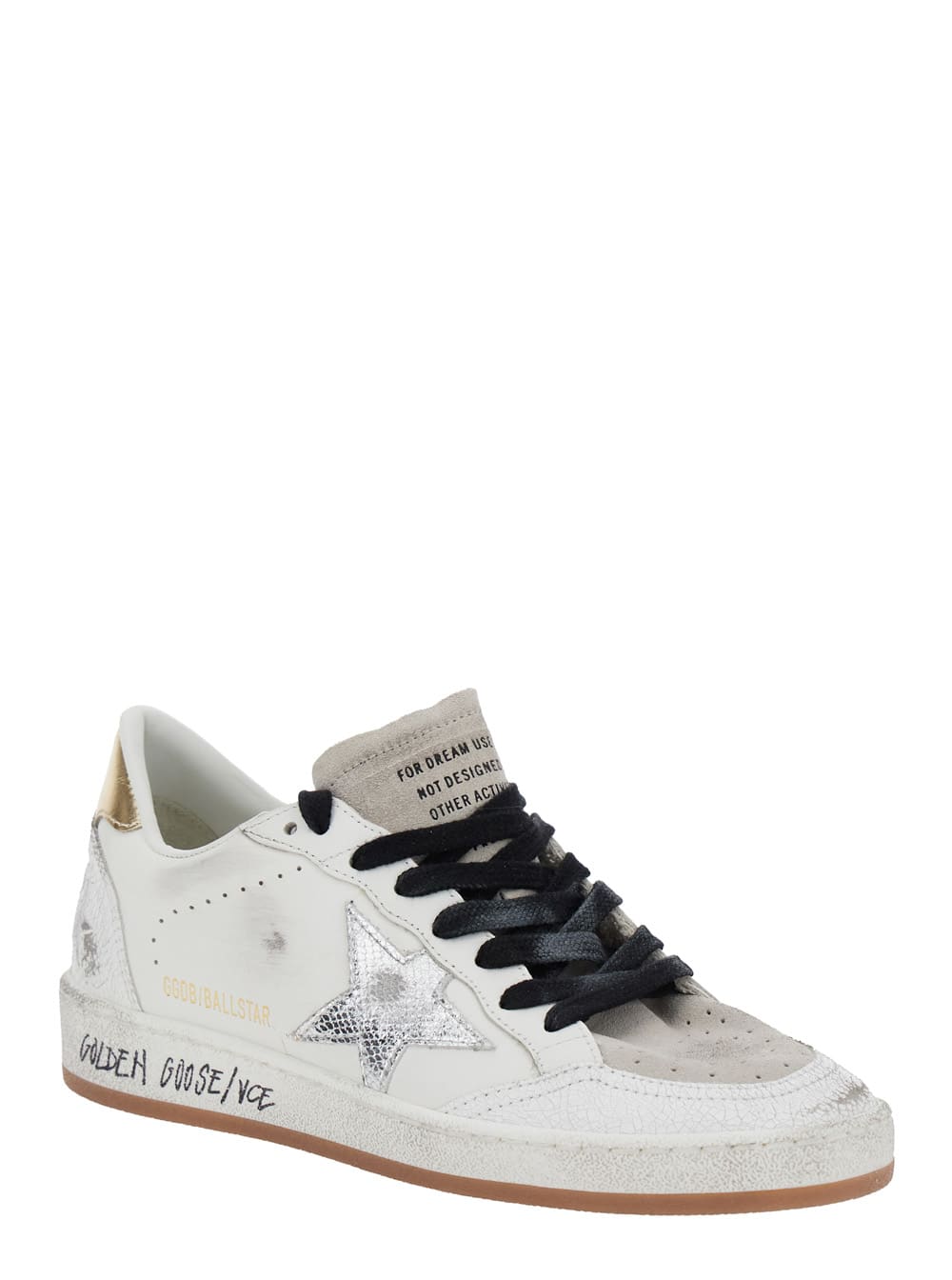 Shop Golden Goose Ballstar White Sneakers With Logo On The Side And Vintage Effect In Leather Woman