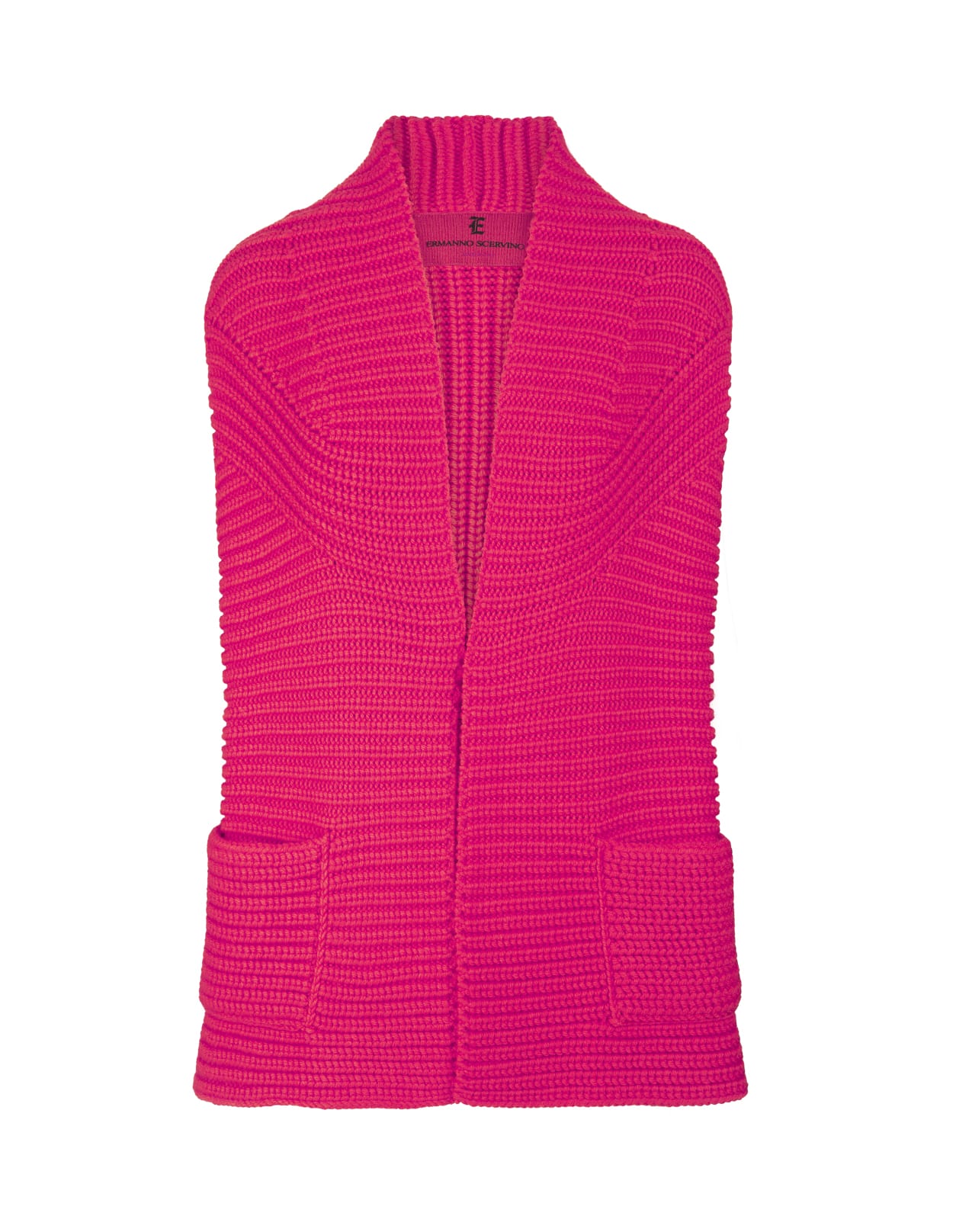 Ermanno Scervino Oversize Cardigan-vest In Fuchsia Wool Knit