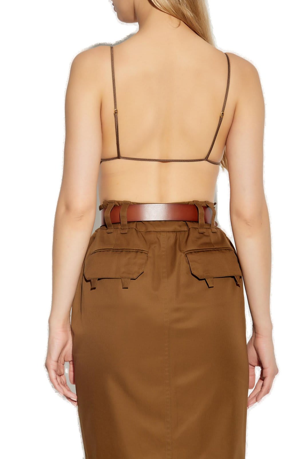 Shop Saint Laurent Backless Semi-sheer Bodysuit In Brown