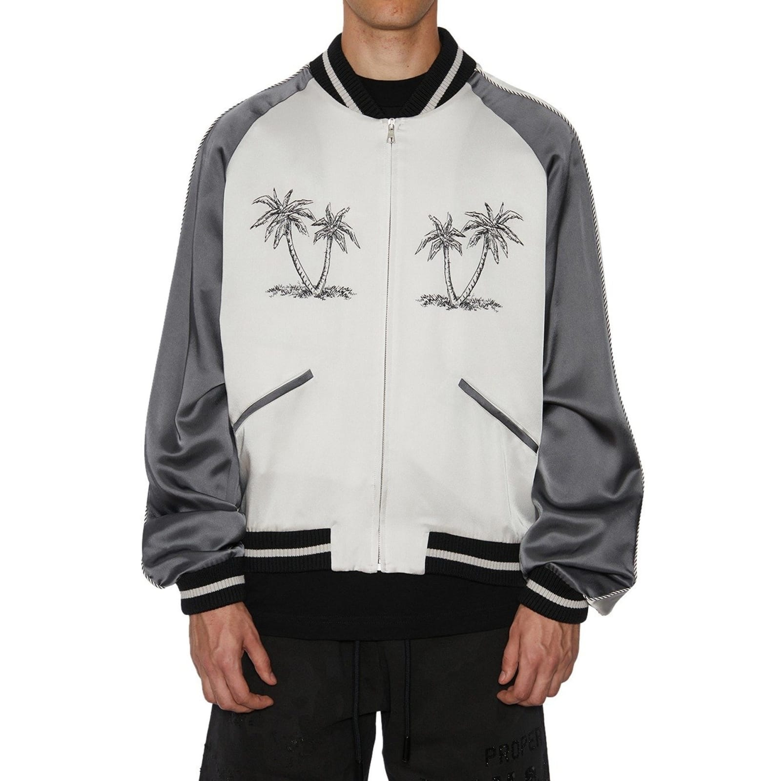 Shop Palm Angels Palms Souvenir Bomber Jacket In Gray