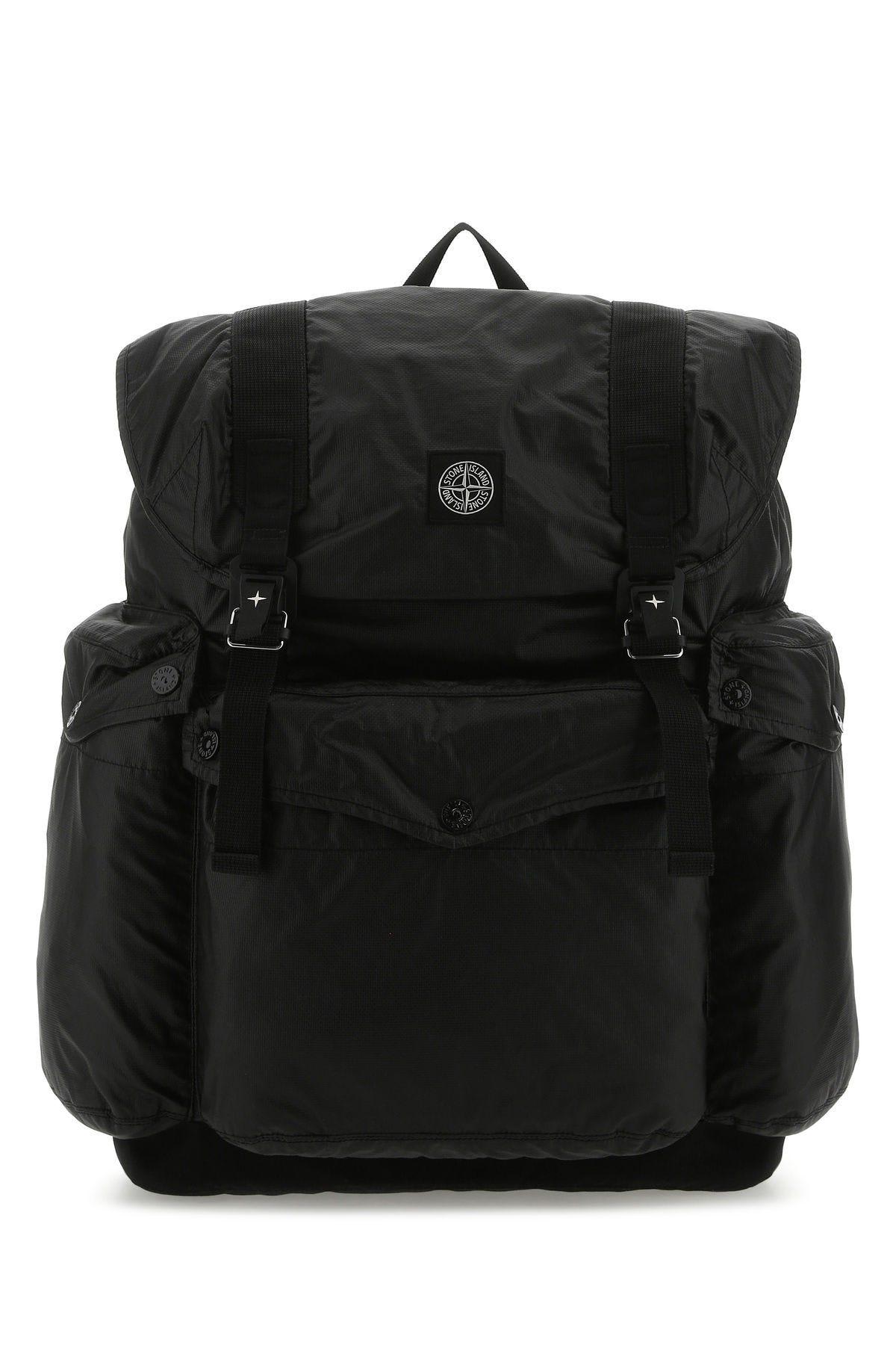 Stone Island Black Cotton And Nylon Backpack