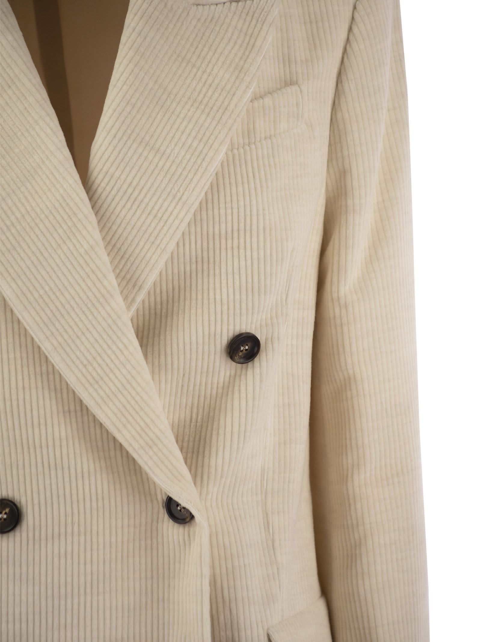 Shop Brunello Cucinelli Viscose And Cotton Corduroy Jacket With Necklace In Ivory