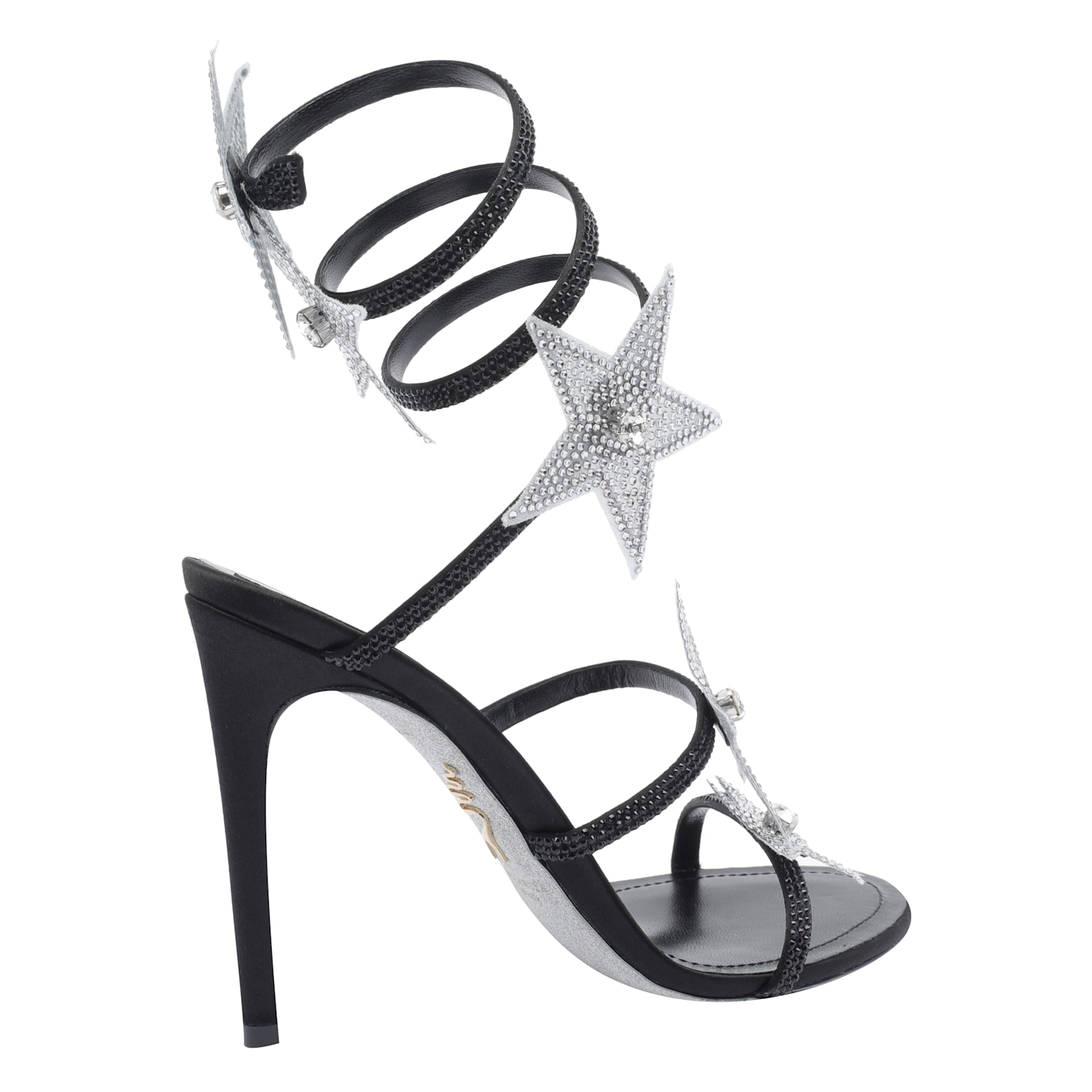 René Caovilla Round Toe High Heel Sandals In Black
