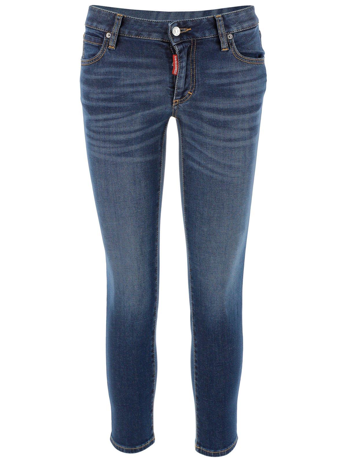 Shop Dsquared2 Logo Appliqué Mid-rise Cropped Jeans In Denim