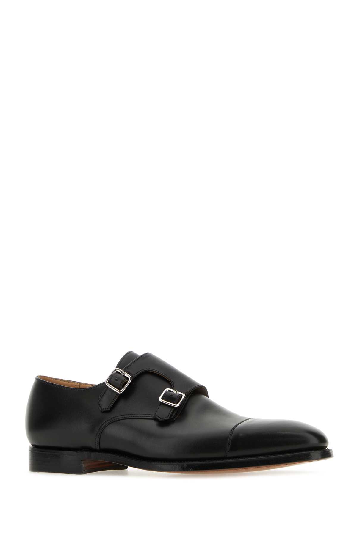 Shop Crockett &amp; Jones Black Leather Lowndes Monk Strap Shoes