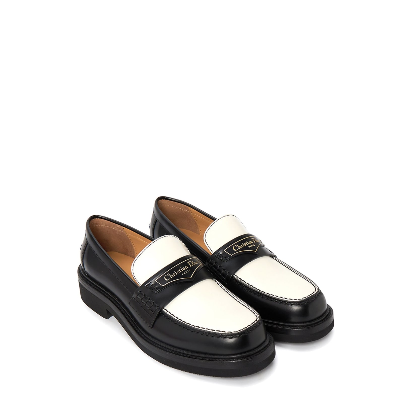 Shop Dior Leather Loafers In Black