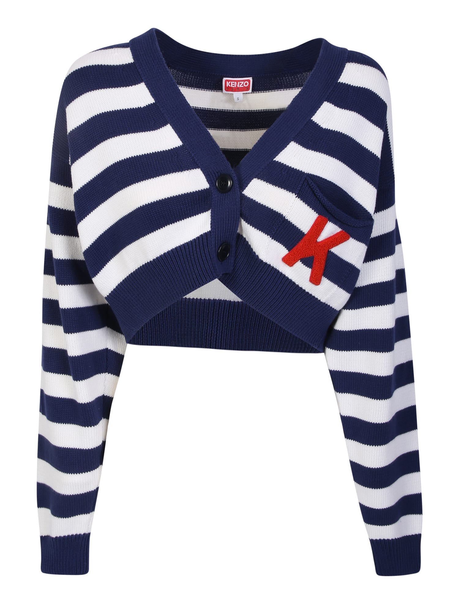 Shop Kenzo Striped Cropped Cardigan In Blue
