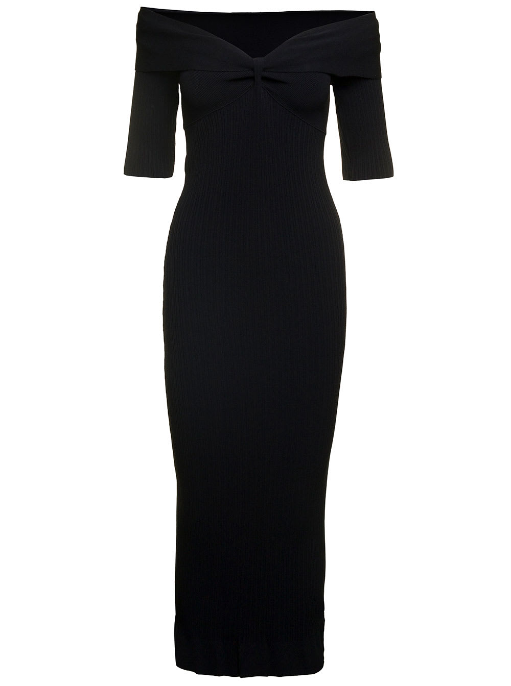PHILOSOPHY DI LORENZO SERAFINI BLACK RIBBED MAXI DRESS WITH BRAIDED DETAIL IN VISCOSE BLEND WOMAN