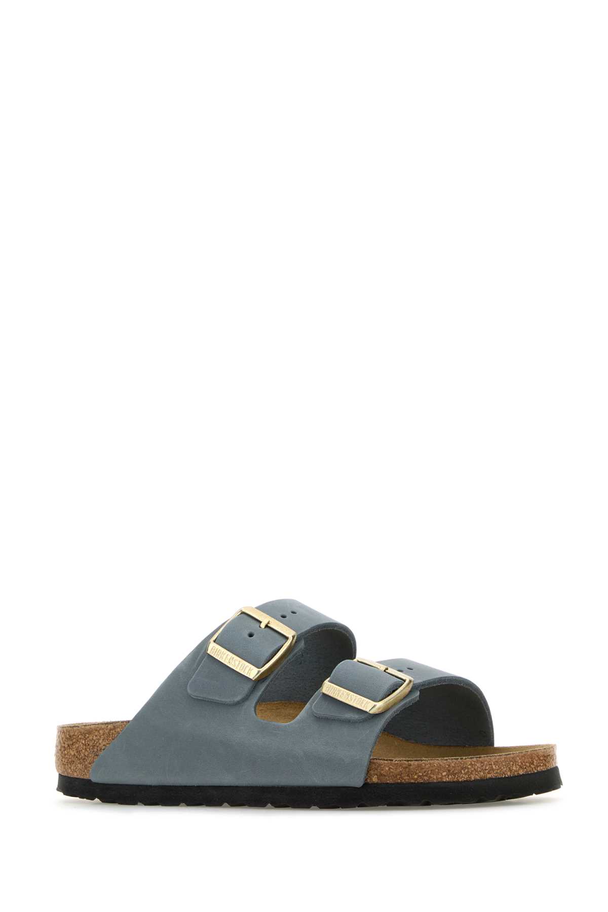 Birkenstock Powder Blue Leather Arizona Slippers In Basaltgray