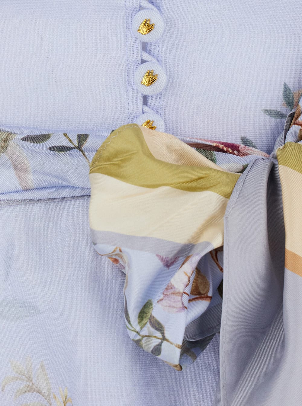 Zimmermann Rebellion Multicolor Midi Dress With Bow Detail On The Front And All-over Floral Print In Linen Woma In Blue