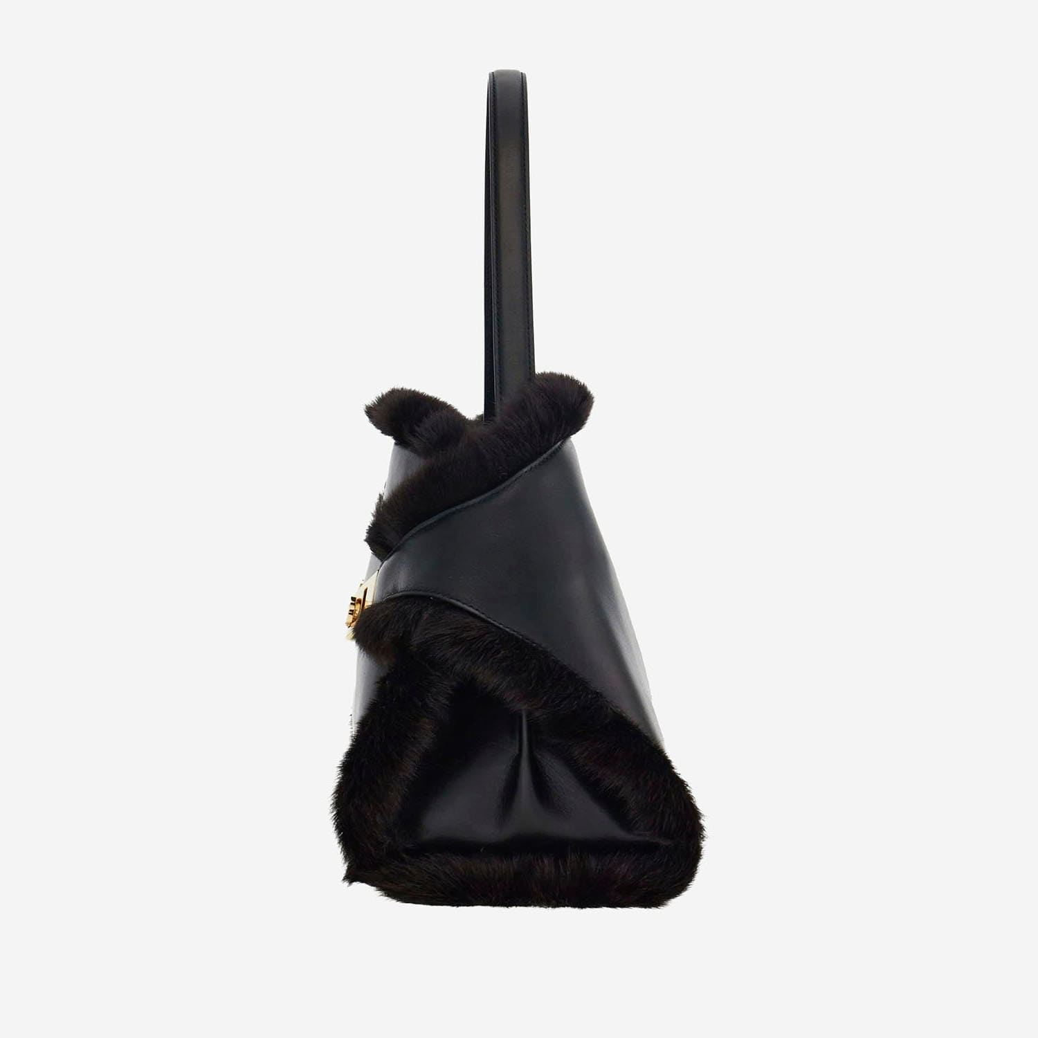 Ferragamo Hug Shearling-trimmed Leather Shoulder Bag In Black