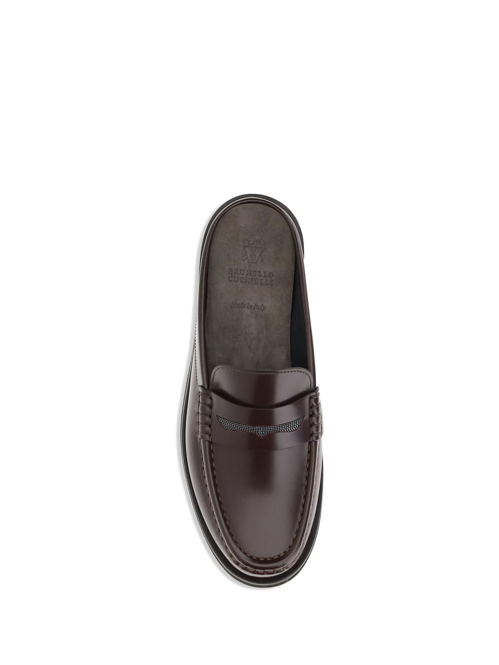 Brunello Cucinelli Refined Leather Loafers With Shiny Jewels In Black