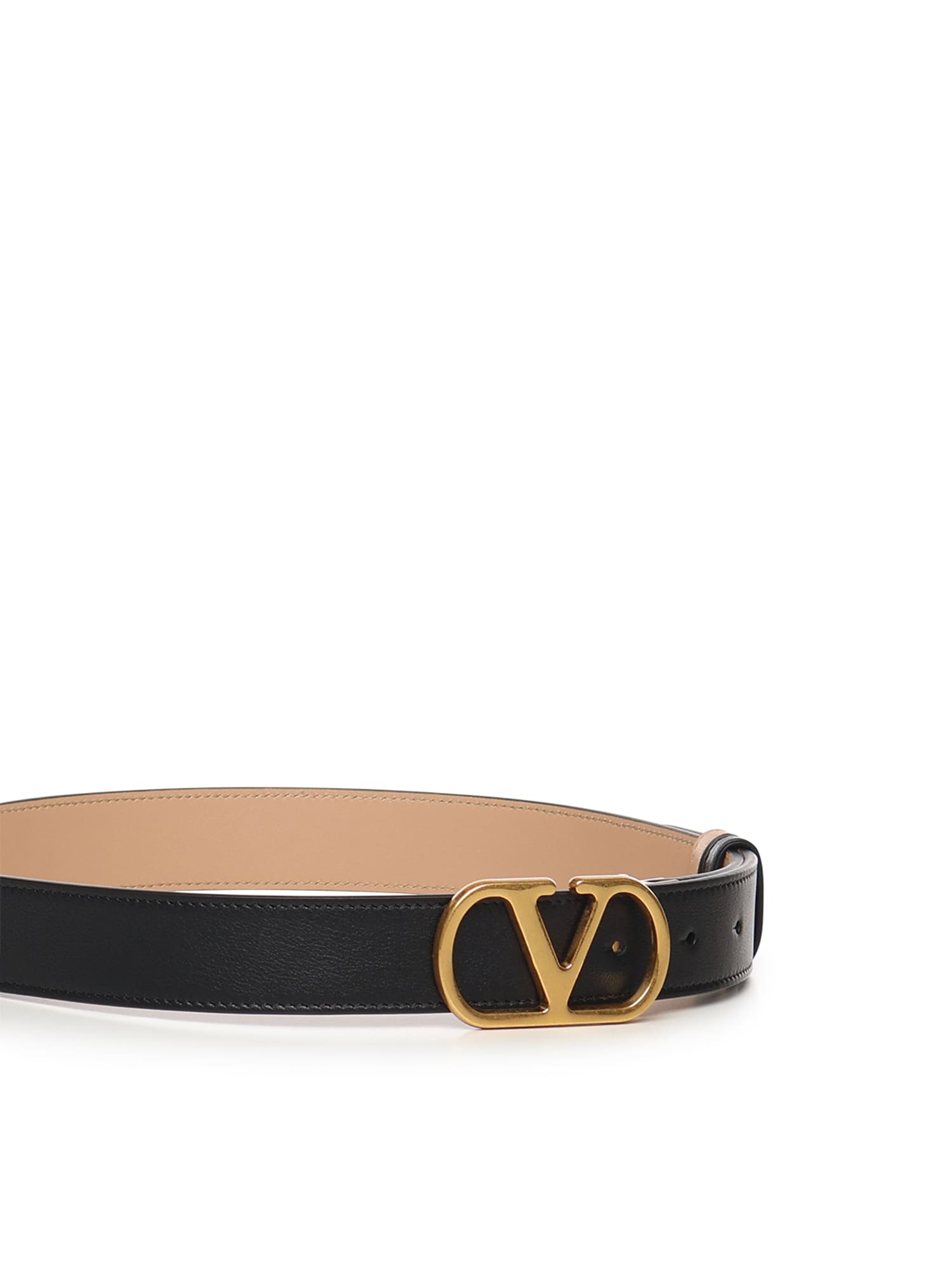 Valentino Vlogo Reversible Belt In Polished Calfskin In Black