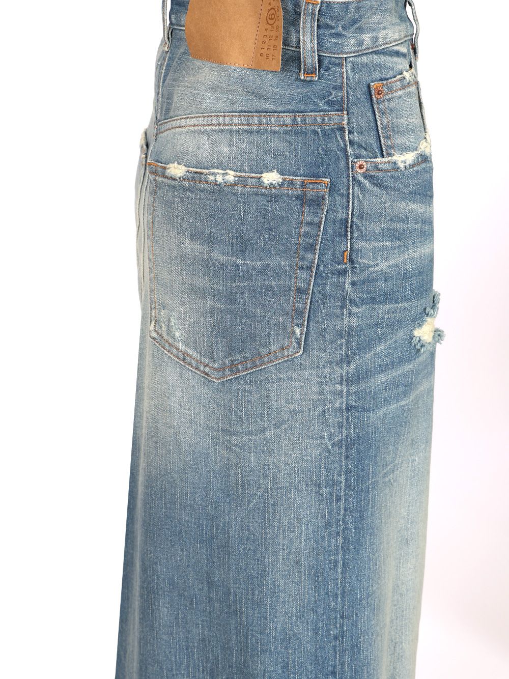 MM6 MAISON MARGIELA STONEWASHED BLUE DENIM MIDI SKIRT