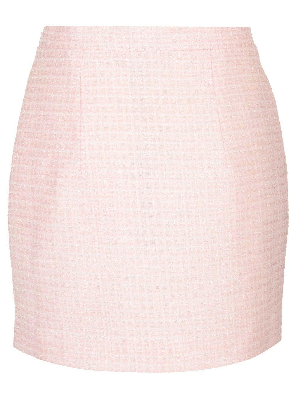 Shop Alessandra Rich High Waist Tweed Mini Skirt In Powder