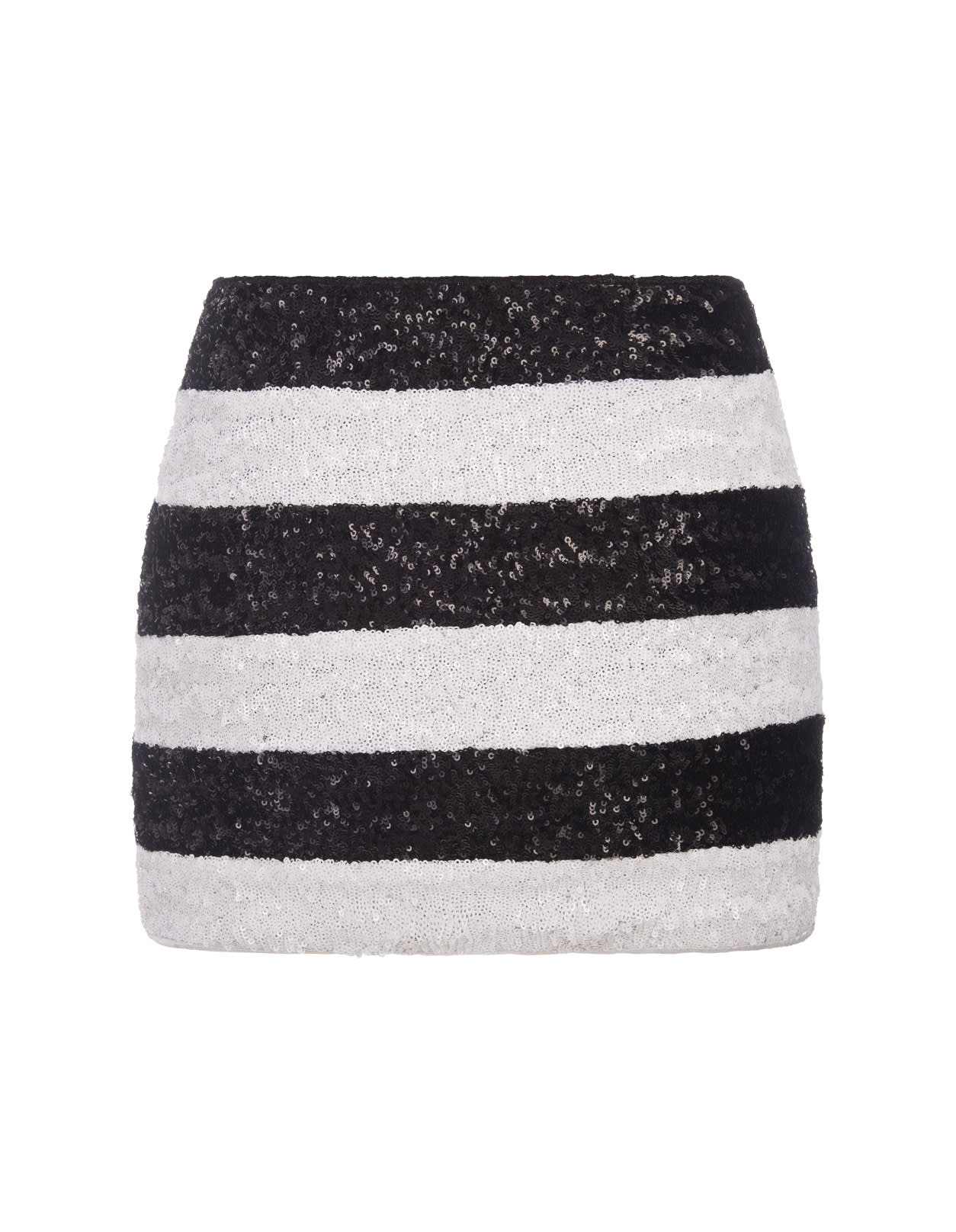Shop Oseree Two-tone Striped Sequined Mini Skirt In Black