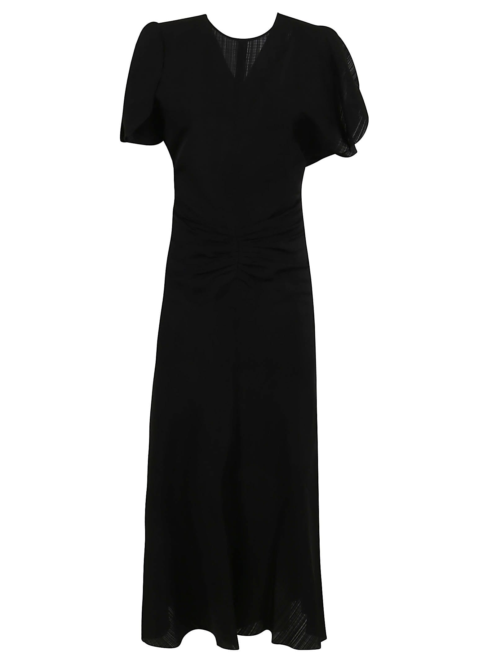 VICTORIA BECKHAM GATHERED WAIST MIDI DRESS