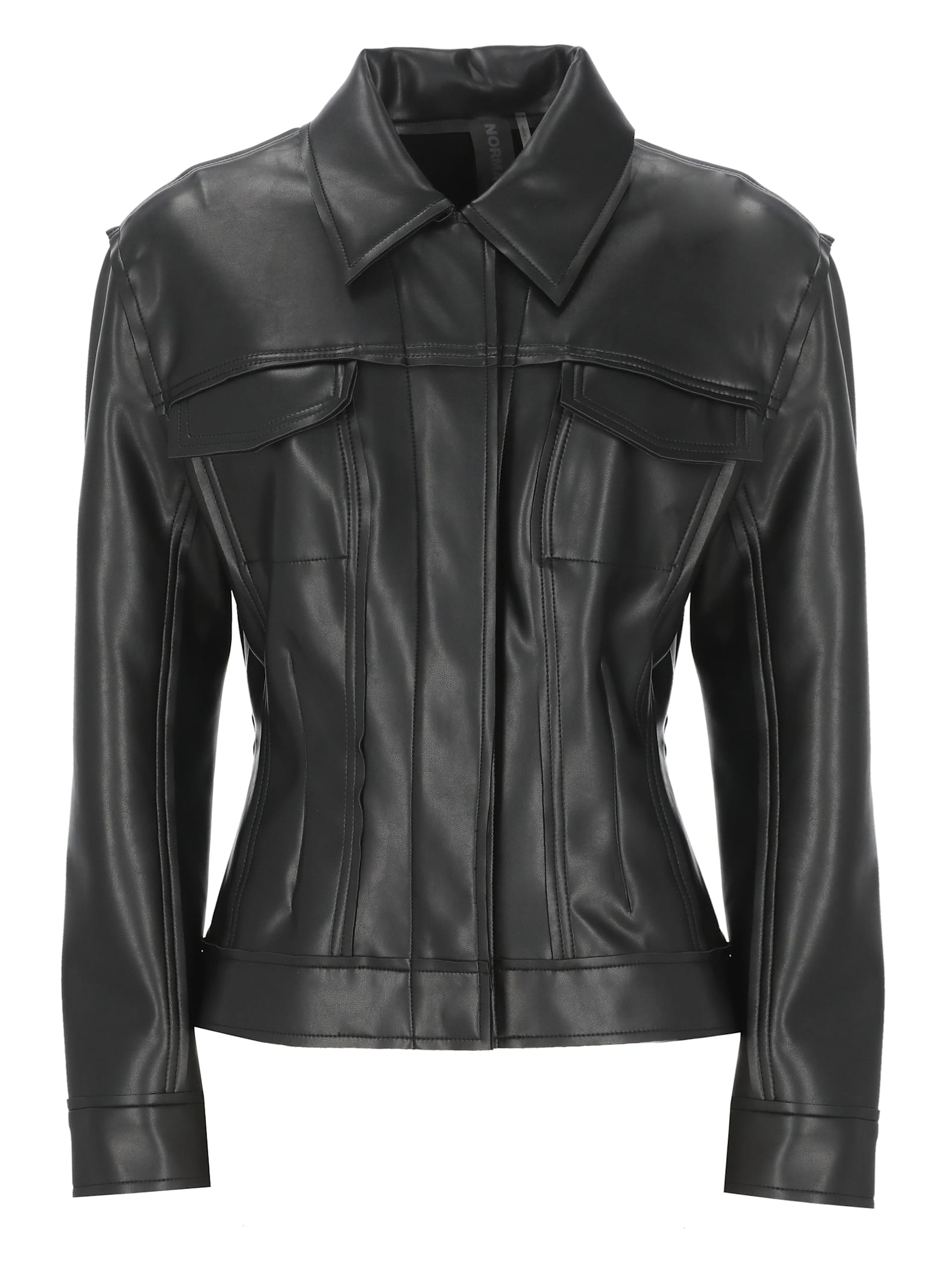 Norma Kamali Fitted Synthetic Leather Long Sleeve Jacket In Black