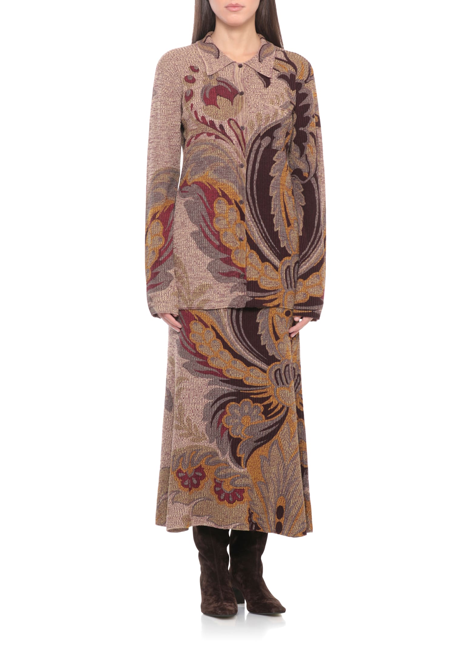 Etro Wool Cardigan In Brown