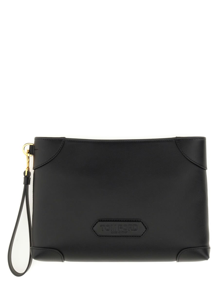 Tom Ford Men Leather Clutch Bag In Black