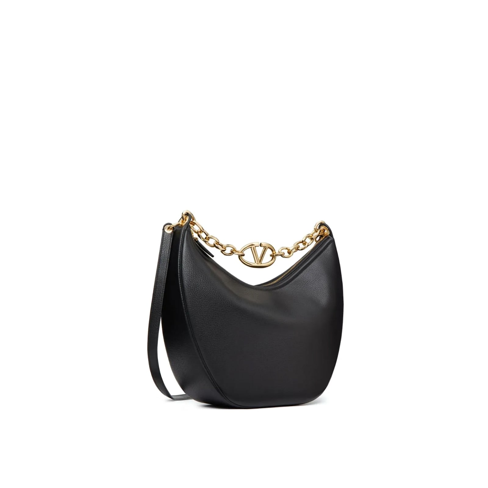 Valentino Garavani Vlogo Moon Medium Grained Leather Shoulder Bag In Black