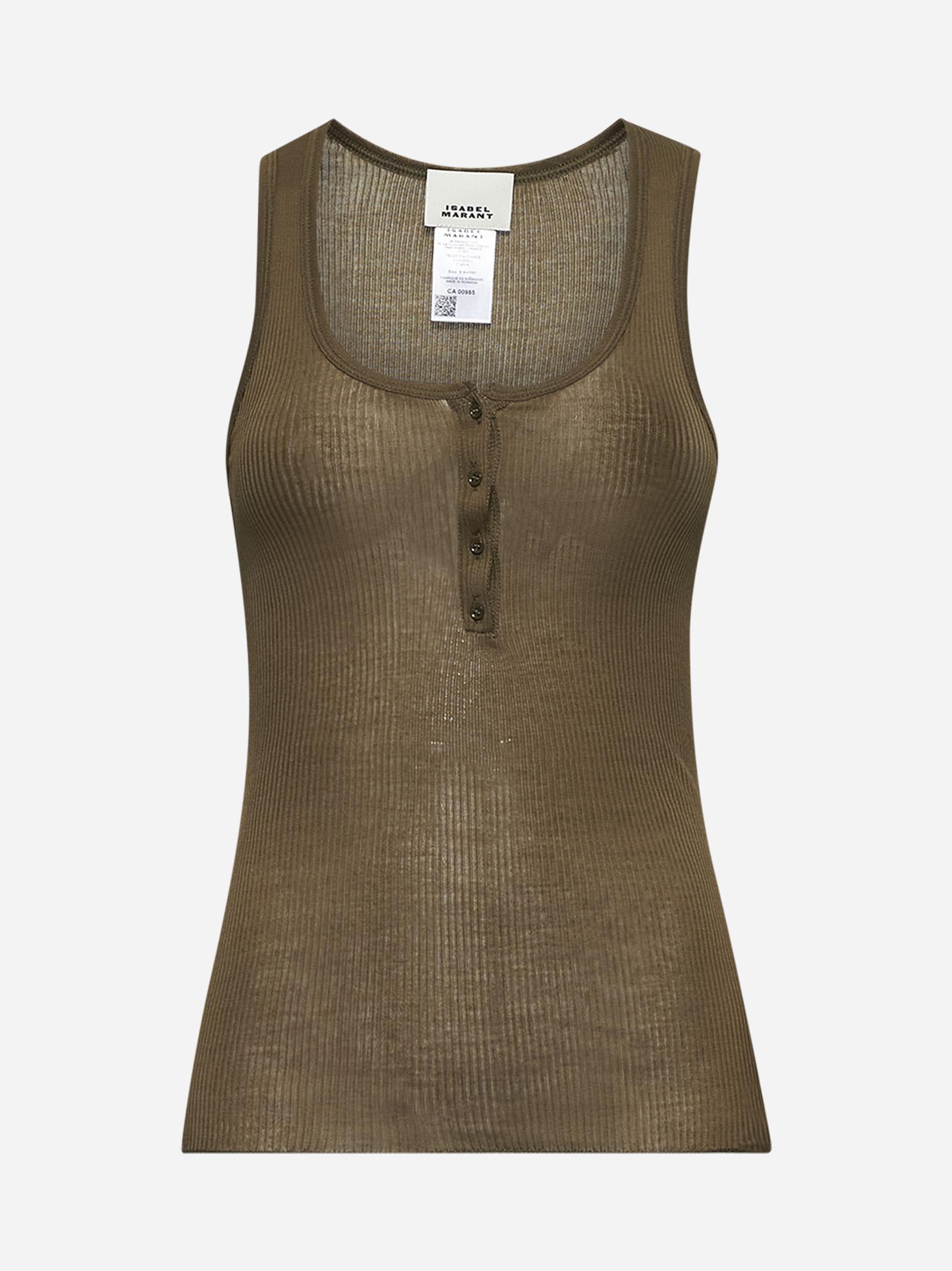 ISABEL MARANT GREEN RIBBED JERSEY LOUISALI TOP
