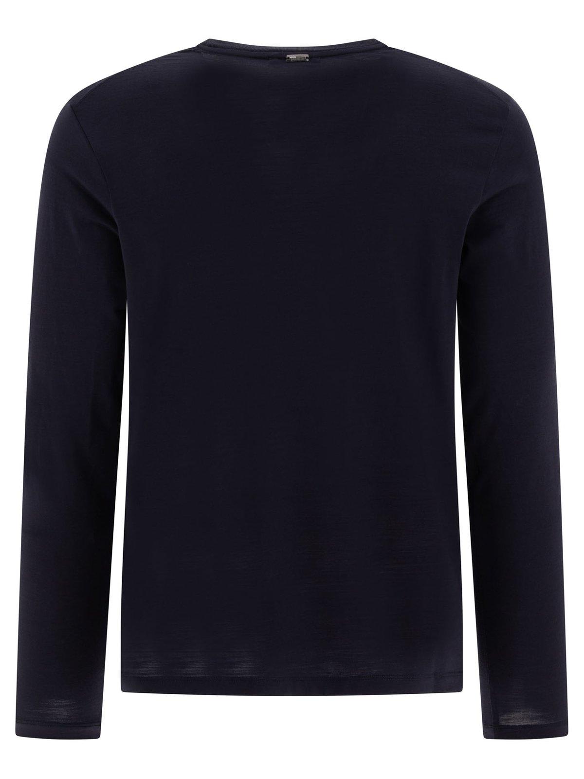 Shop Herno Long-sleeved Crewneck Knitted T-shirt In Navy